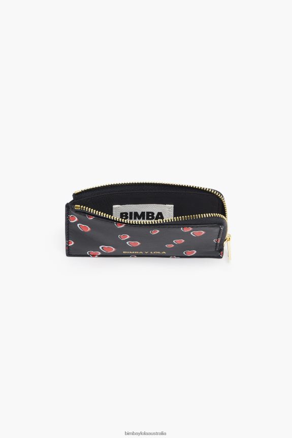 Accessories 4062VZ1007 Black Bimba Y Lola Leather Rectangular Small Hearts Print Coin Purse
