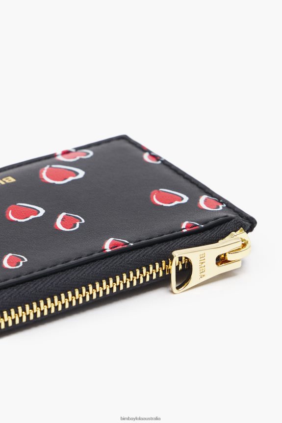 Accessories 4062VZ1007 Black Bimba Y Lola Leather Rectangular Small Hearts Print Coin Purse