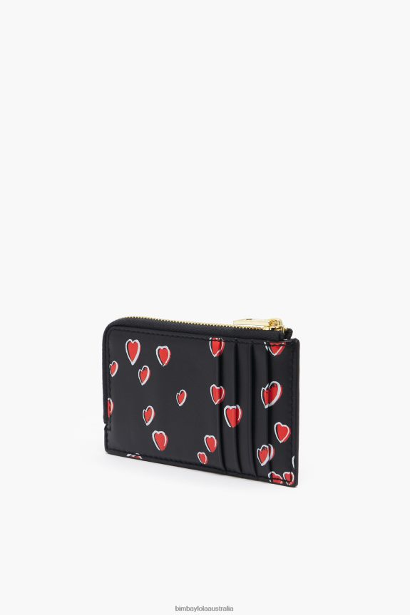 Accessories 4062VZ1007 Black Bimba Y Lola Leather Rectangular Small Hearts Print Coin Purse