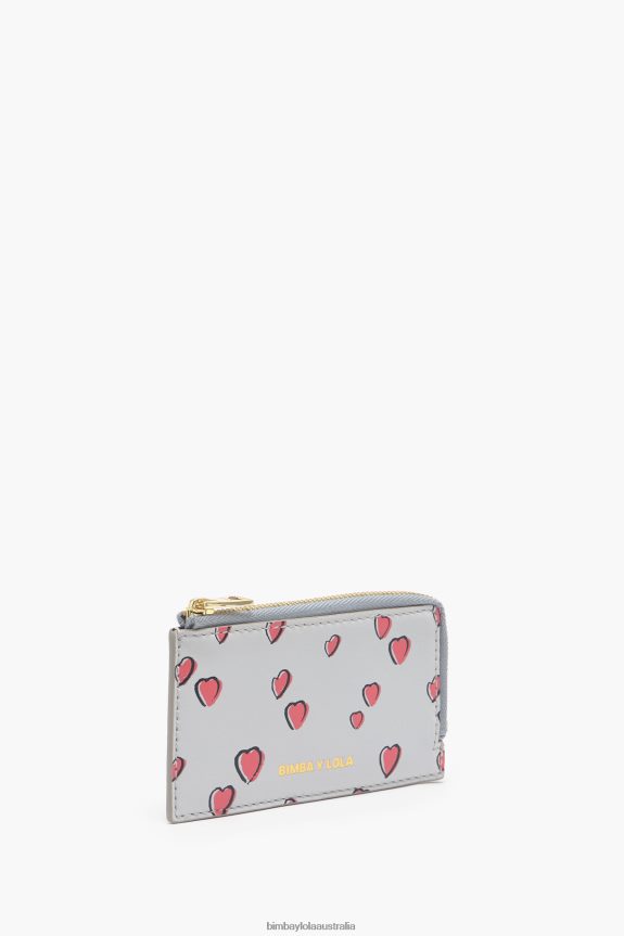 Accessories 4062VZ1008 Grey Bimba Y Lola Leather Rectangular Small Hearts Print Coin Purse