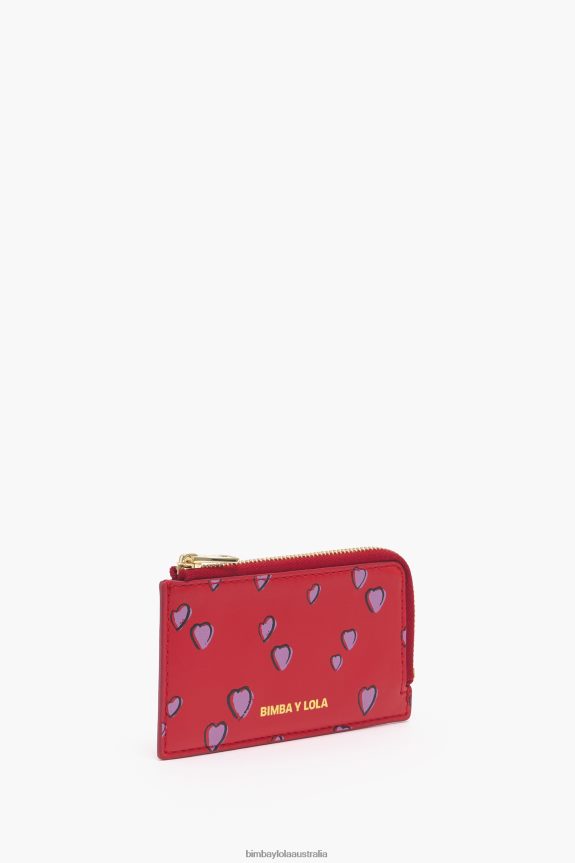 Accessories 4062VZ1009 Red Bimba Y Lola Leather Rectangular Coin Purse With Small Hearts Print
