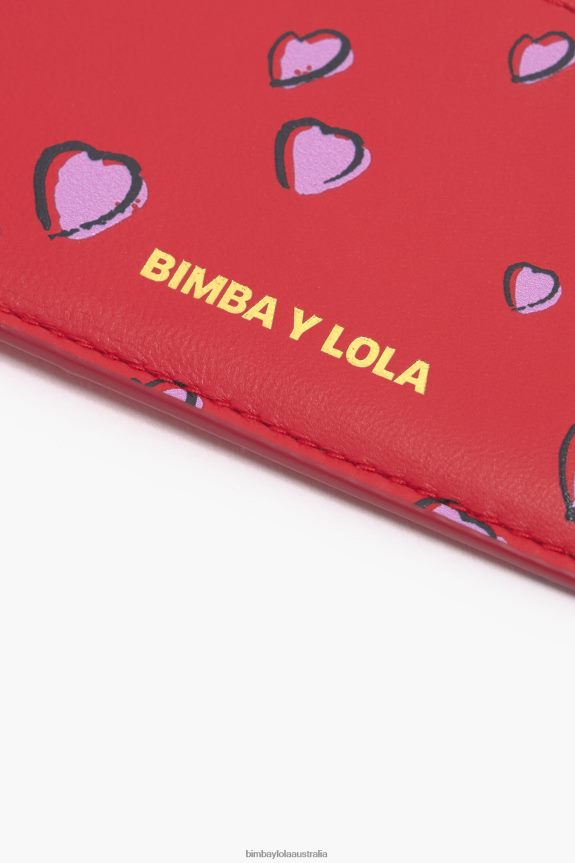 Accessories 4062VZ1009 Red Bimba Y Lola Leather Rectangular Coin Purse With Small Hearts Print