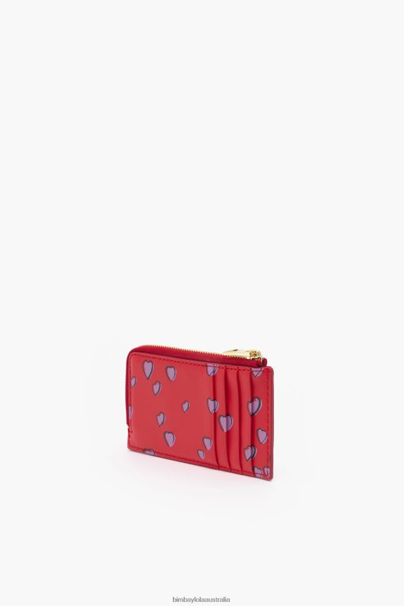 Accessories 4062VZ1009 Red Bimba Y Lola Leather Rectangular Coin Purse With Small Hearts Print