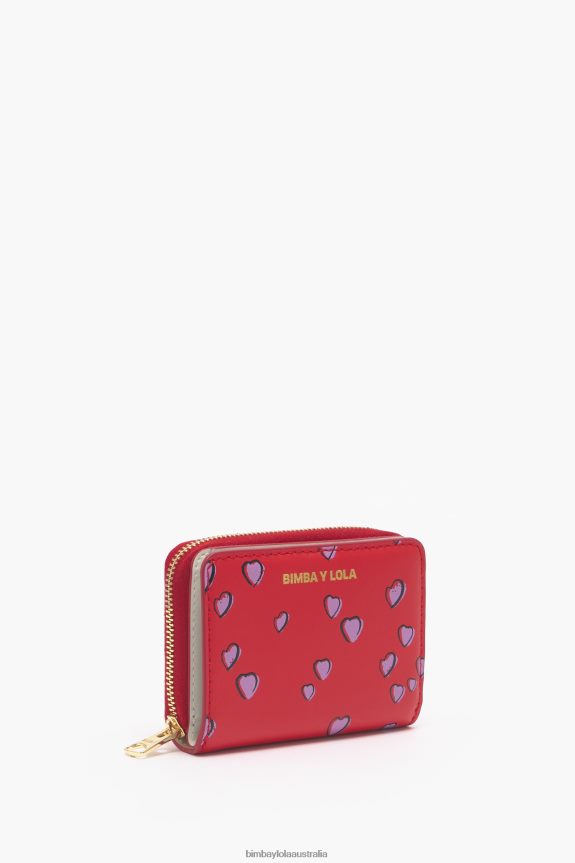 Accessories 4062VZ1011 Red Bimba Y Lola Leather Small Hearts Print Flap Purse