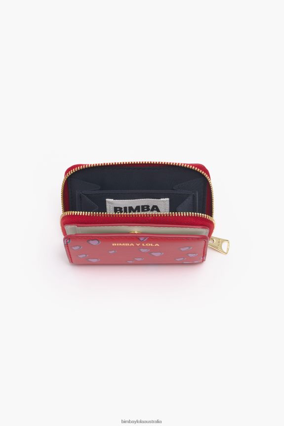 Accessories 4062VZ1011 Red Bimba Y Lola Leather Small Hearts Print Flap Purse