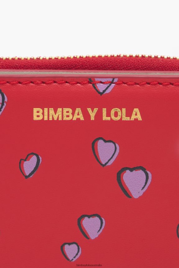 Accessories 4062VZ1011 Red Bimba Y Lola Leather Small Hearts Print Flap Purse