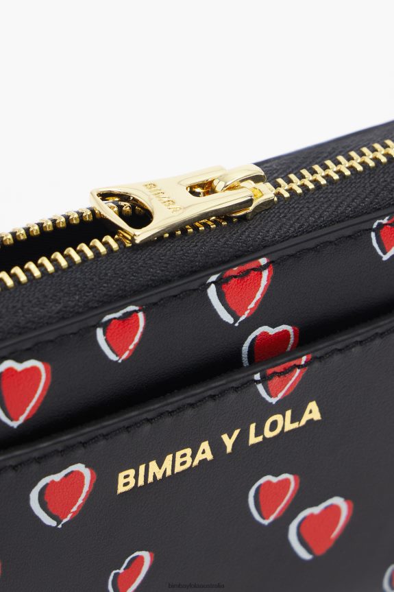 Accessories 4062VZ1013 Black Bimba Y Lola Small Hearts Print Leather Purse