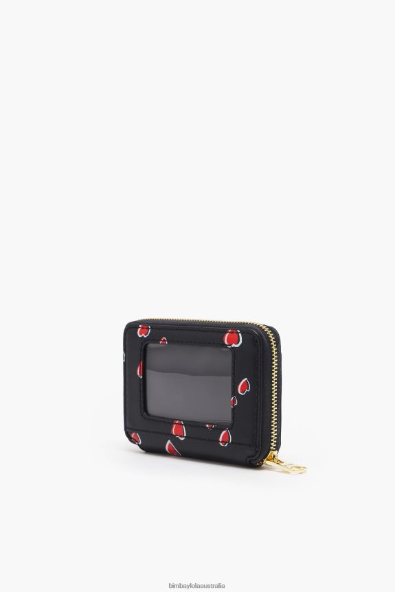 Accessories 4062VZ1013 Black Bimba Y Lola Small Hearts Print Leather Purse