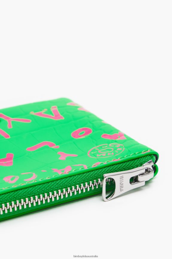 Accessories 4062VZ1040 Green Bimba Y Lola Rectangular Crocodile Print Coin Purse
