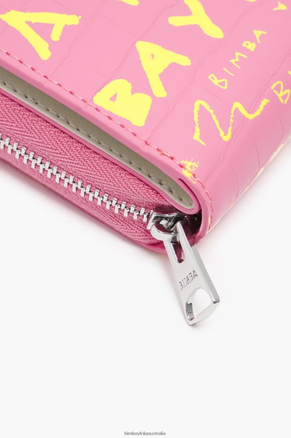 Accessories 4062VZ1044 Pink Bimba Y Lola Crocodile Print Flap Purse
