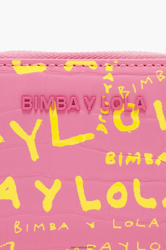 Accessories 4062VZ1044 Pink Bimba Y Lola Crocodile Print Flap Purse
