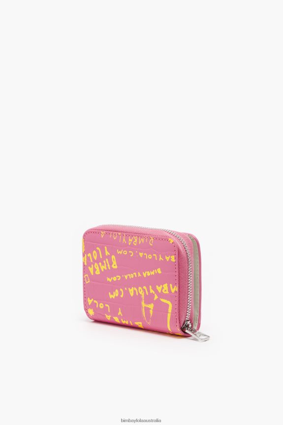 Accessories 4062VZ1044 Pink Bimba Y Lola Crocodile Print Flap Purse