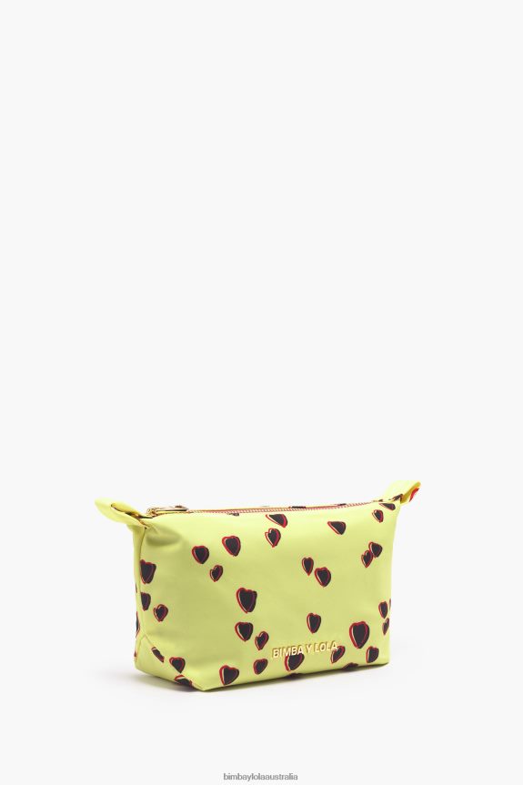 Accessories 4062VZ1078 Yellow Bimba Y Lola Small Trapezium Make-Up Case With Hearts Print