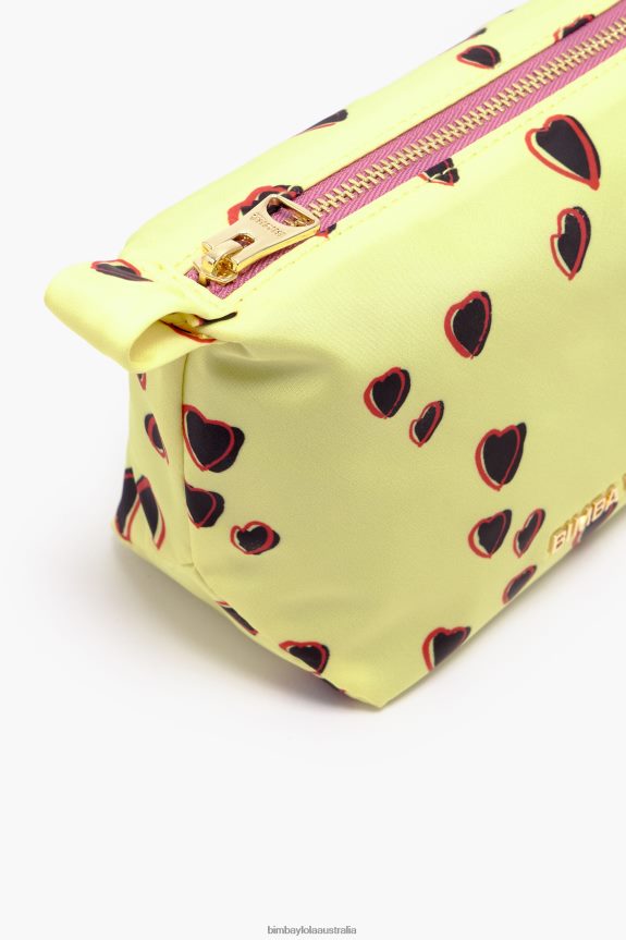 Accessories 4062VZ1078 Yellow Bimba Y Lola Small Trapezium Make-Up Case With Hearts Print