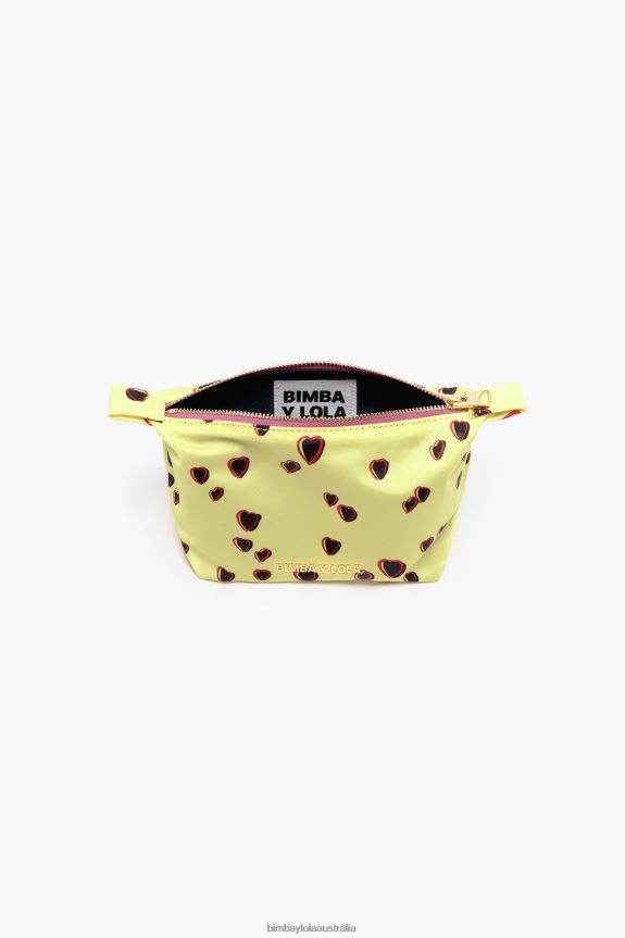 Accessories 4062VZ1078 Yellow Bimba Y Lola Small Trapezium Make-Up Case With Hearts Print
