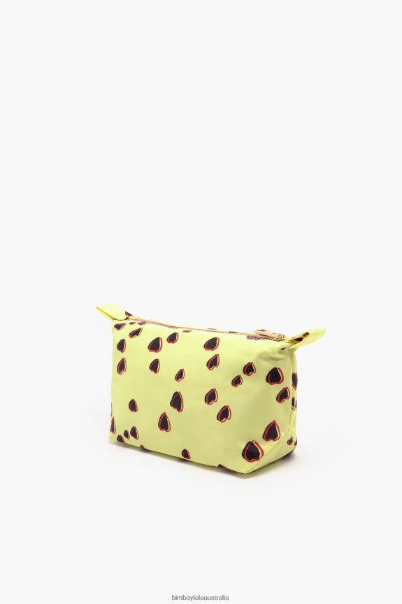 Accessories 4062VZ1078 Yellow Bimba Y Lola Small Trapezium Make-Up Case With Hearts Print