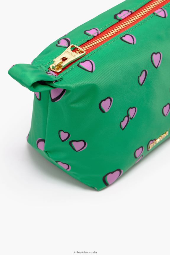 Accessories 4062VZ1079 Green Bimba Y Lola Small Trapezium Make-Up Case With Hearts Print