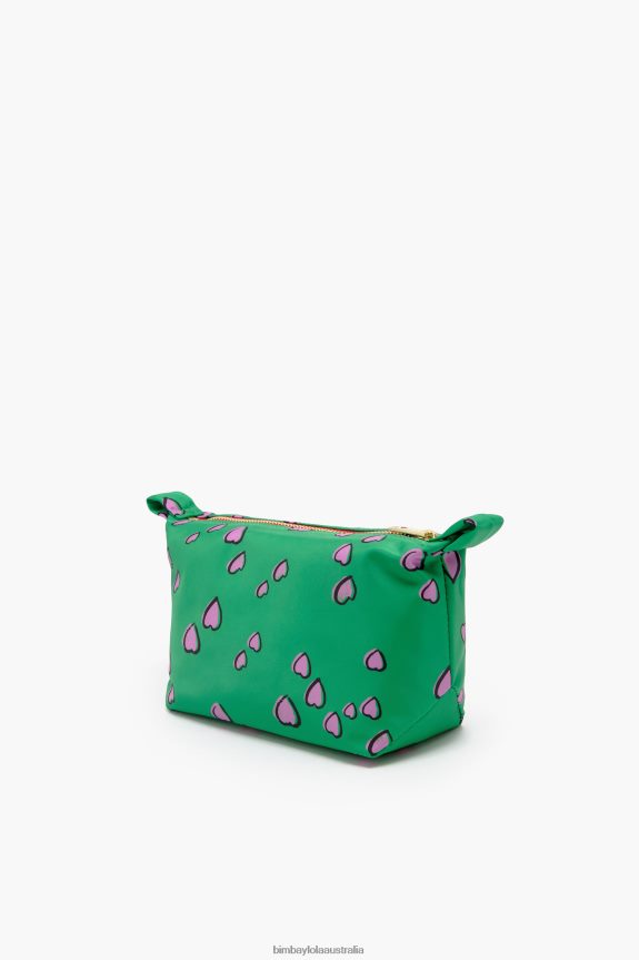Accessories 4062VZ1079 Green Bimba Y Lola Small Trapezium Make-Up Case With Hearts Print