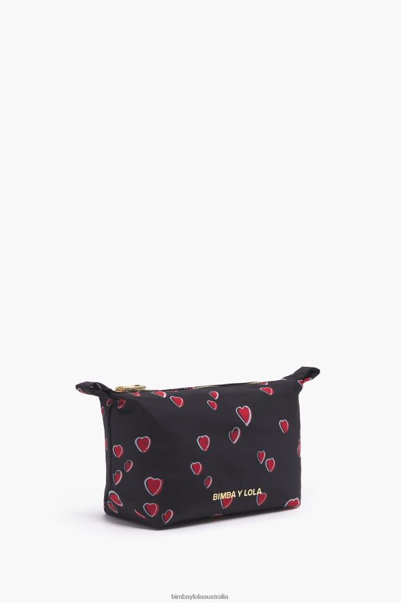 Accessories 4062VZ1080 Black Bimba Y Lola Small Trapezium Make-Up Case With Hearts Print