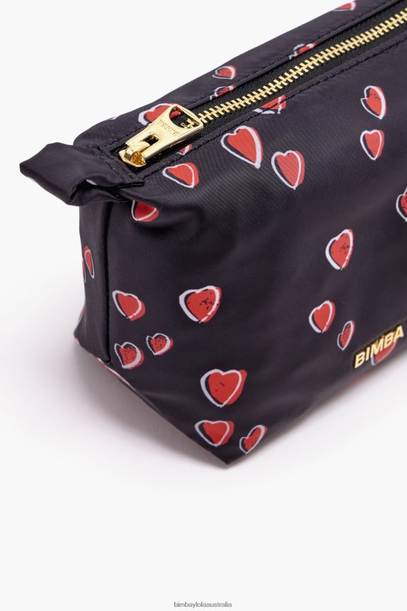 Accessories 4062VZ1080 Black Bimba Y Lola Small Trapezium Make-Up Case With Hearts Print