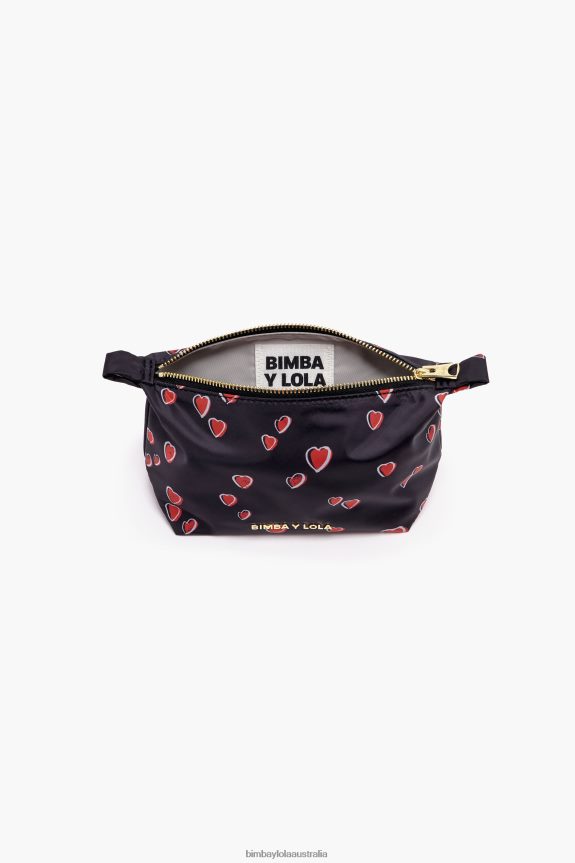 Accessories 4062VZ1080 Black Bimba Y Lola Small Trapezium Make-Up Case With Hearts Print