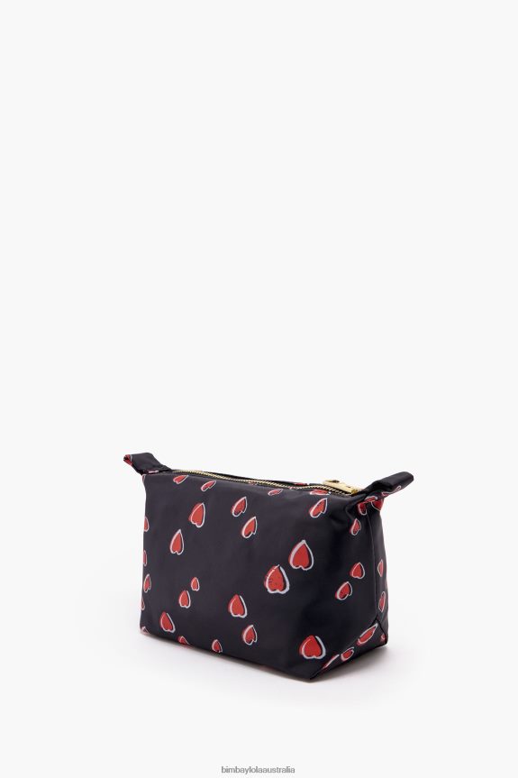Accessories 4062VZ1080 Black Bimba Y Lola Small Trapezium Make-Up Case With Hearts Print