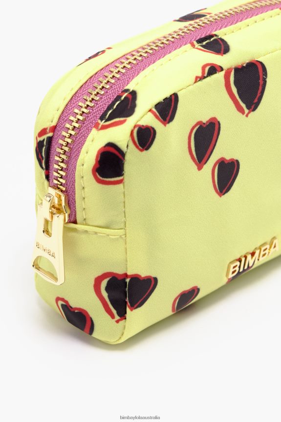 Accessories 4062VZ1081 Yellow Bimba Y Lola Small Rectangular Make-Up Case With Hearts Print