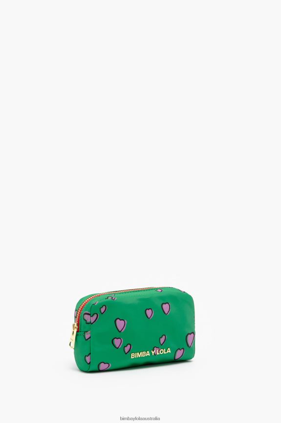 Accessories 4062VZ1082 Green Bimba Y Lola Small Rectangular Make-Up Case With Hearts Print
