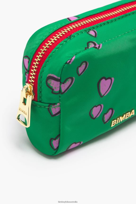 Accessories 4062VZ1082 Green Bimba Y Lola Small Rectangular Make-Up Case With Hearts Print