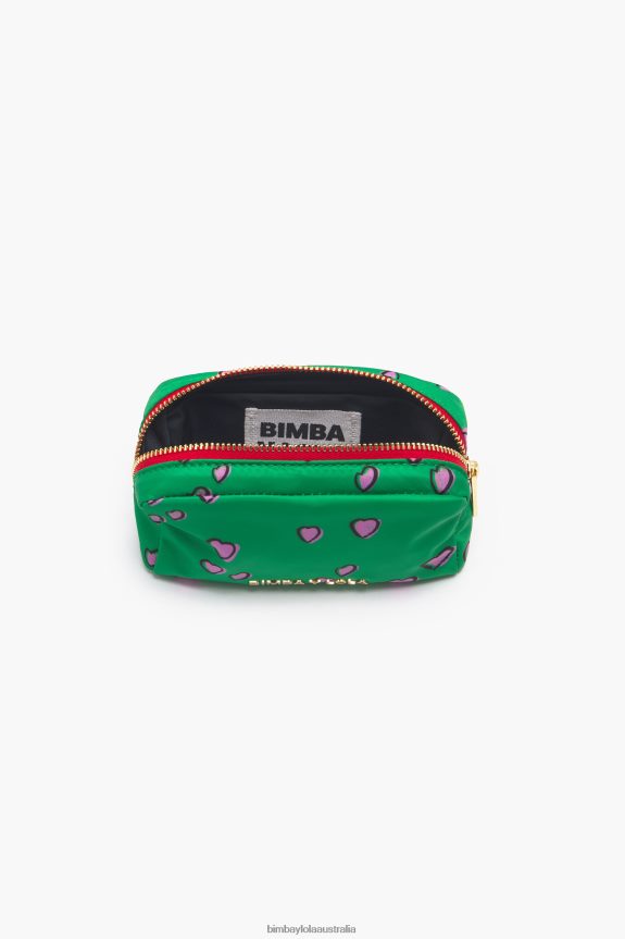 Accessories 4062VZ1082 Green Bimba Y Lola Small Rectangular Make-Up Case With Hearts Print