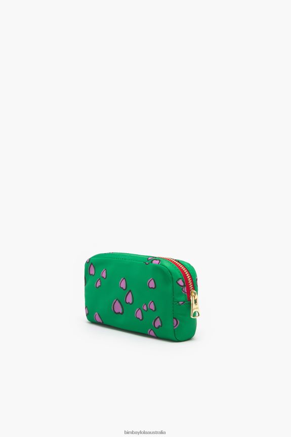 Accessories 4062VZ1082 Green Bimba Y Lola Small Rectangular Make-Up Case With Hearts Print