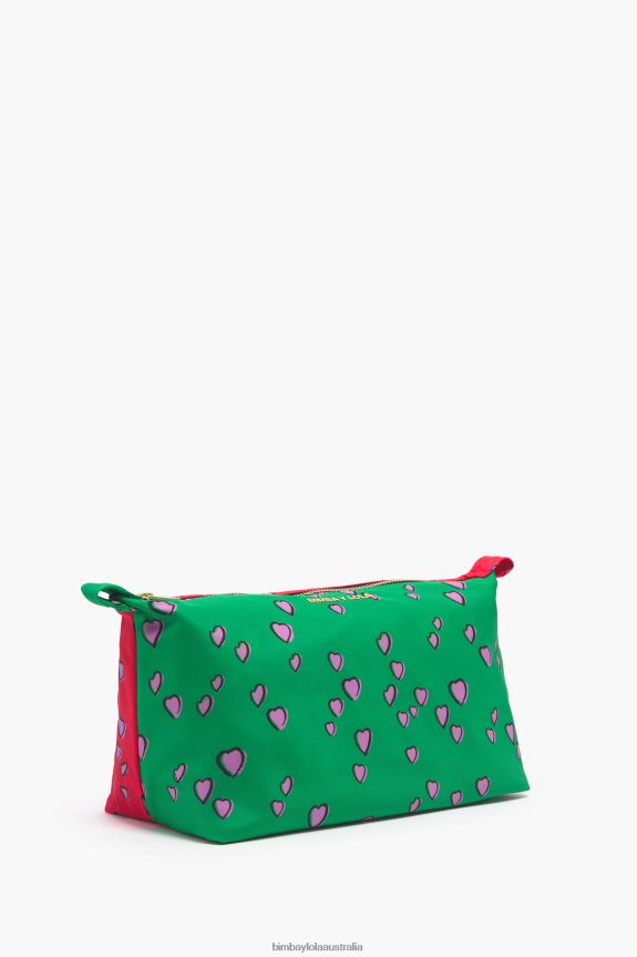 Accessories 4062VZ1083 Trapezium Green Bimba Y Lola Large Make-Up Case With Hearts Print