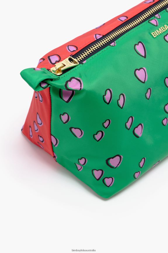 Accessories 4062VZ1083 Trapezium Green Bimba Y Lola Large Make-Up Case With Hearts Print