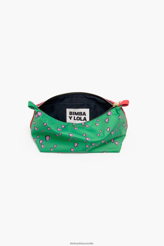 Accessories 4062VZ1083 Trapezium Green Bimba Y Lola Large Make-Up Case With Hearts Print