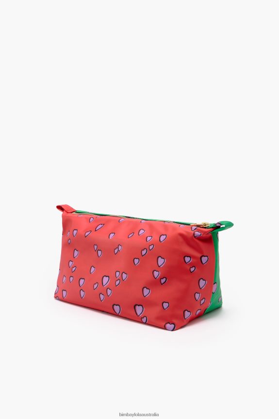 Accessories 4062VZ1083 Trapezium Green Bimba Y Lola Large Make-Up Case With Hearts Print