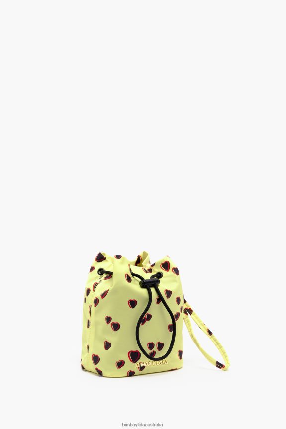Accessories 4062VZ1084 Yellow Bimba Y Lola Small Bucket Mini Bag With Hearts Print