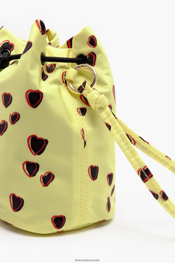 Accessories 4062VZ1084 Yellow Bimba Y Lola Small Bucket Mini Bag With Hearts Print