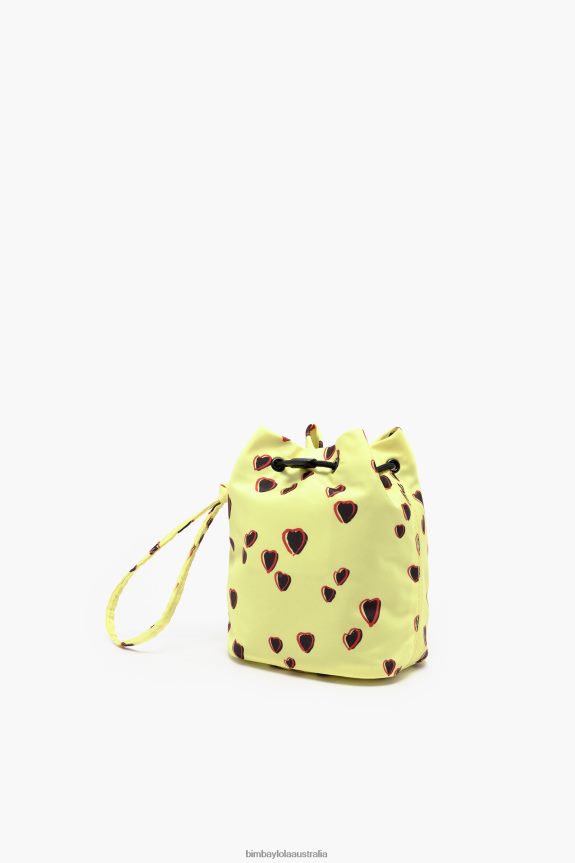 Accessories 4062VZ1084 Yellow Bimba Y Lola Small Bucket Mini Bag With Hearts Print