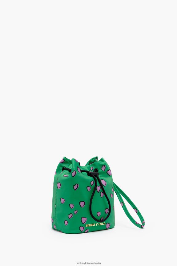 Accessories 4062VZ1085 Green Bimba Y Lola Small Bucket Mini Bag With Hearts Print