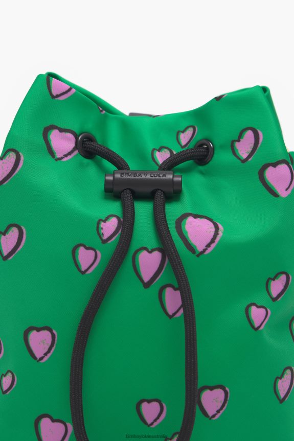 Accessories 4062VZ1085 Green Bimba Y Lola Small Bucket Mini Bag With Hearts Print