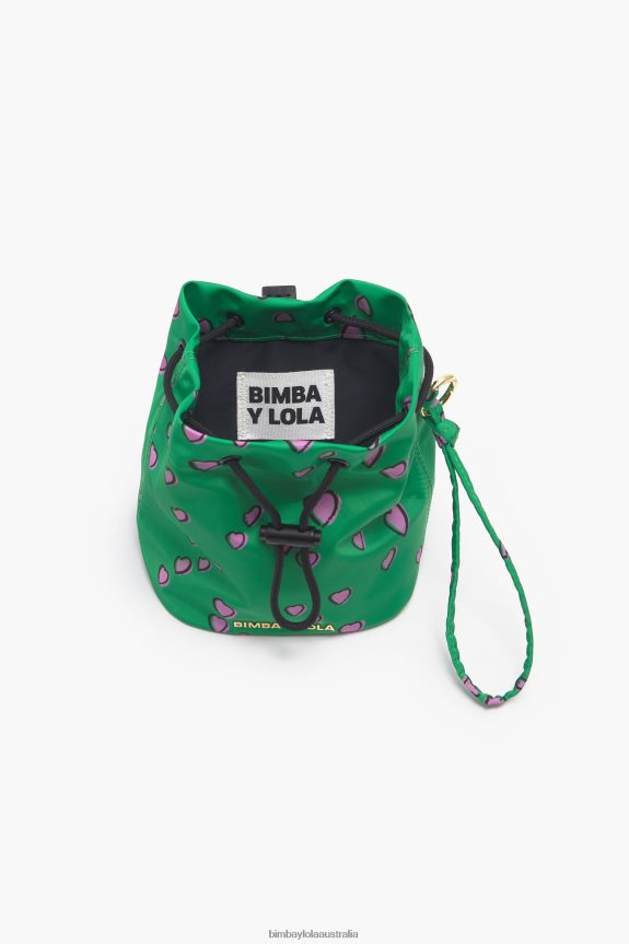 Accessories 4062VZ1085 Green Bimba Y Lola Small Bucket Mini Bag With Hearts Print
