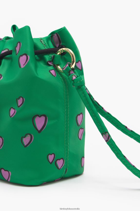 Accessories 4062VZ1085 Green Bimba Y Lola Small Bucket Mini Bag With Hearts Print
