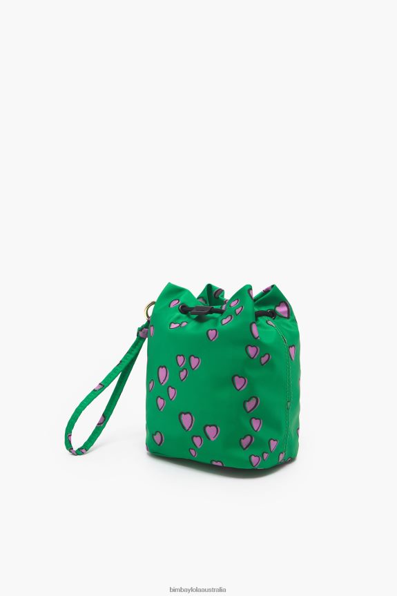 Accessories 4062VZ1085 Green Bimba Y Lola Small Bucket Mini Bag With Hearts Print