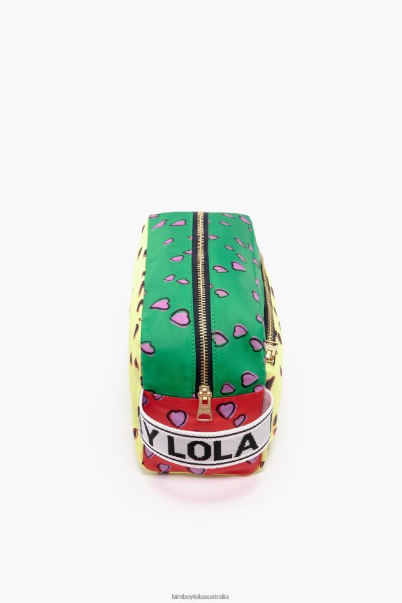 Accessories 4062VZ1086 Yellow Bimba Y Lola Large Rectangular Make-Up Case With Hearts Print