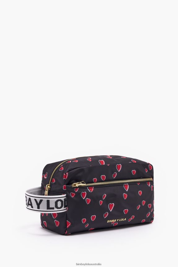 Accessories 4062VZ1087 Black Bimba Y Lola Large Rectangular Make-Up Case With Hearts Print