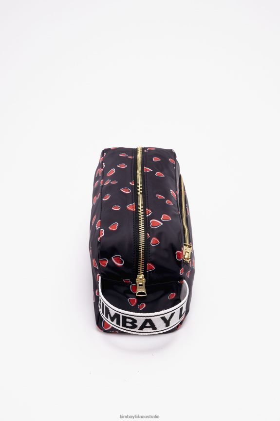 Accessories 4062VZ1087 Black Bimba Y Lola Large Rectangular Make-Up Case With Hearts Print