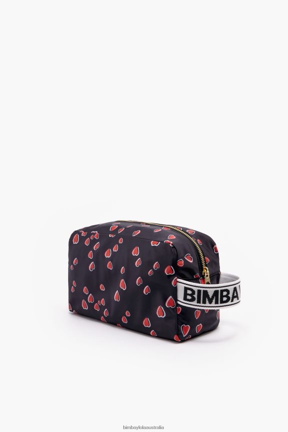 Accessories 4062VZ1087 Black Bimba Y Lola Large Rectangular Make-Up Case With Hearts Print