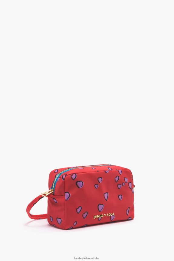 Accessories 4062VZ1088 Red Bimba Y Lola Medium Rectangular Make-Up Case With Hearts Print