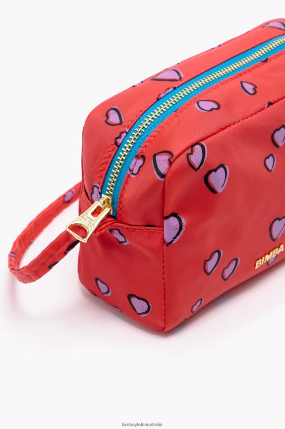 Accessories 4062VZ1088 Red Bimba Y Lola Medium Rectangular Make-Up Case With Hearts Print