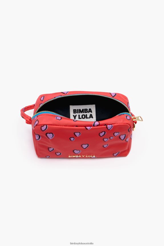 Accessories 4062VZ1088 Red Bimba Y Lola Medium Rectangular Make-Up Case With Hearts Print